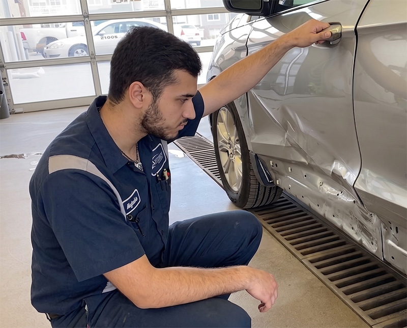 Vehicle undergoing collision repair in Lincoln, Nebraska